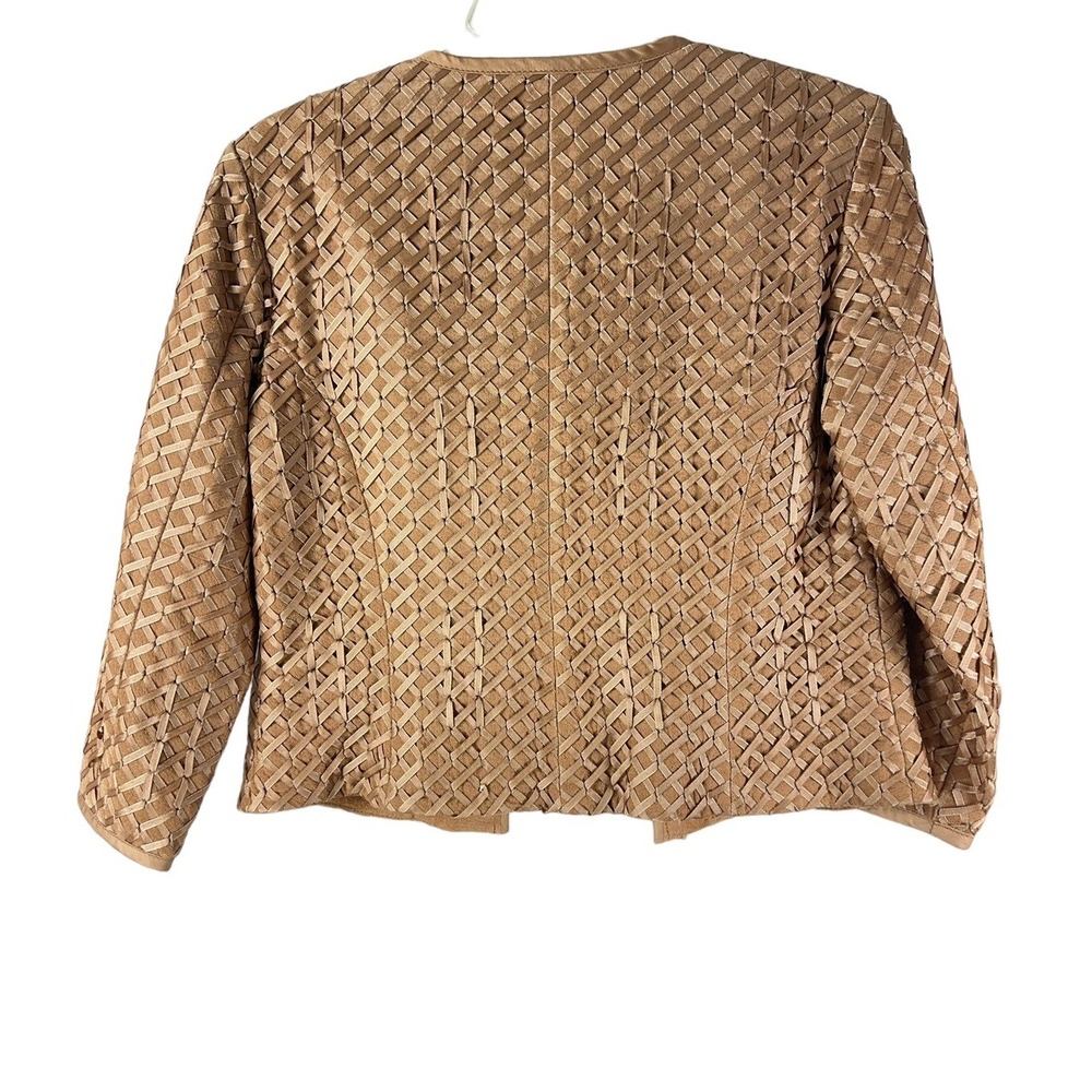 Margaret Godfrey Sz 6 Leather Jacket Lattice Texture Western Chic Lined Cropped - Picture 6 of 8